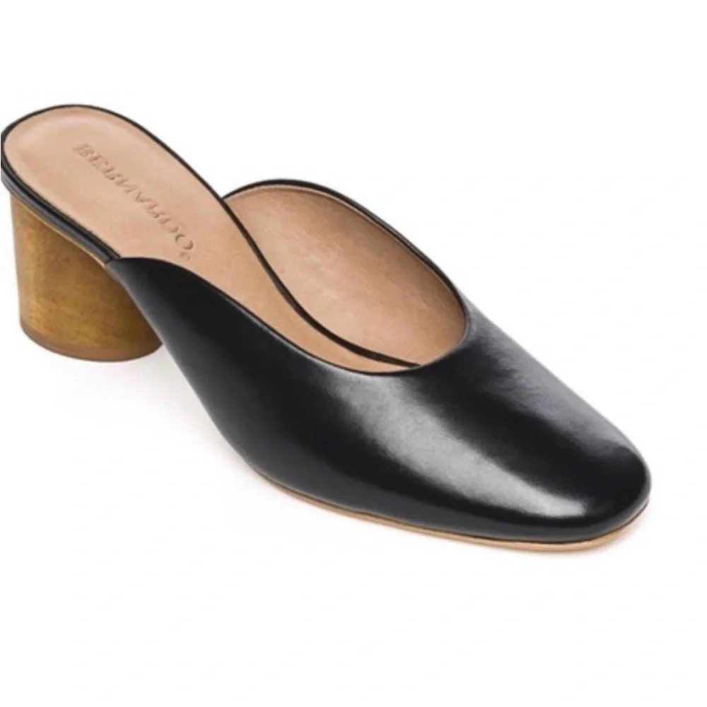 Bernardo Irene Black Leather Mule Heels Block Heel Slip On Size 9 - Picture 2 of 11